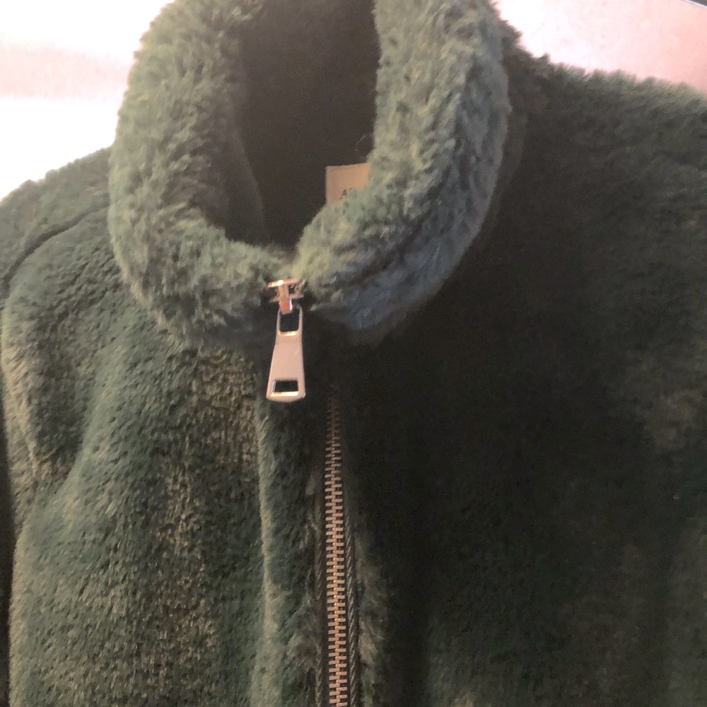 Abercrombie & Fitch pullover, 1/4 zip, soft, pockets, unisex, teal green/blue
